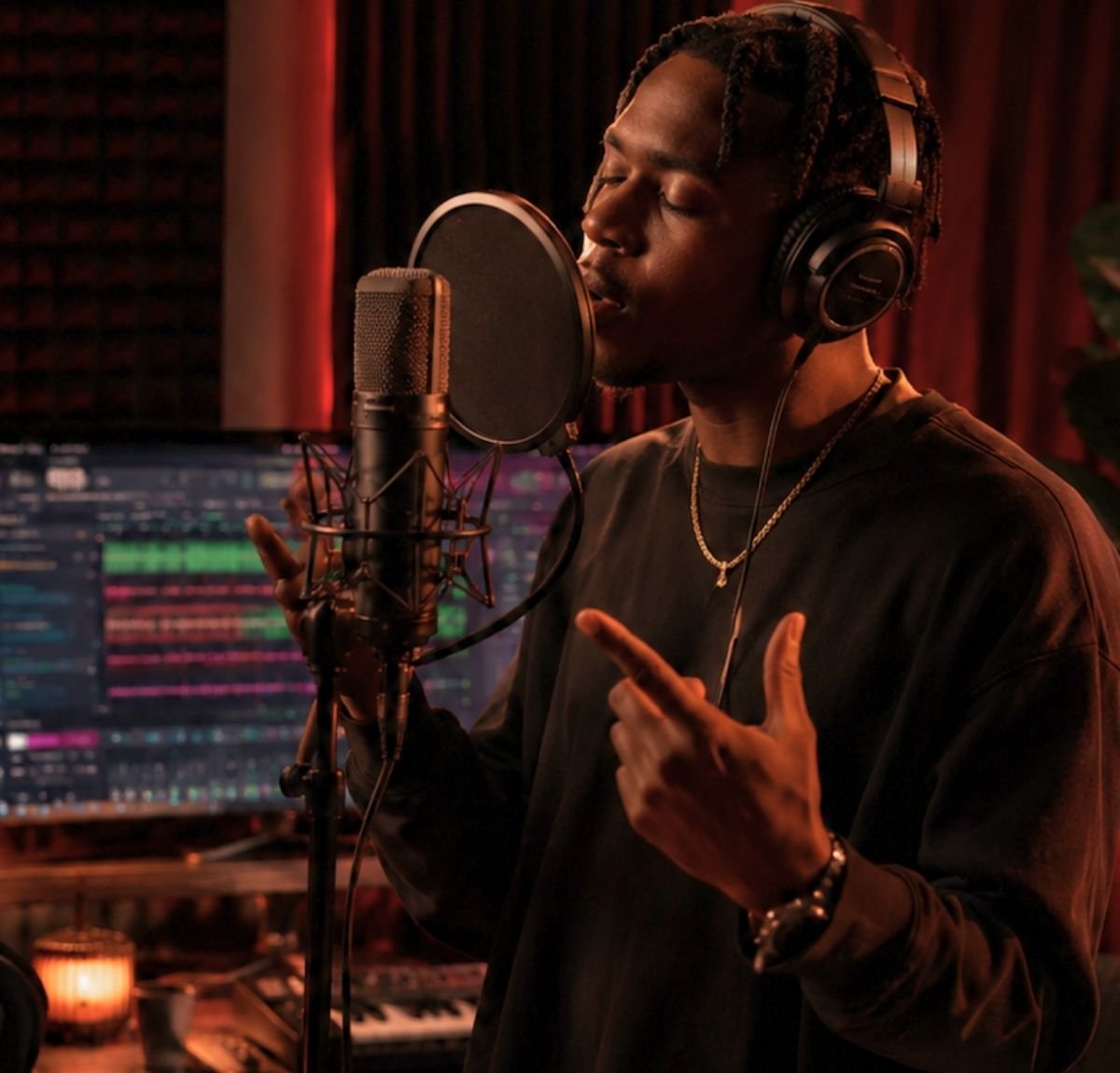 Artista urbano grabando una canción